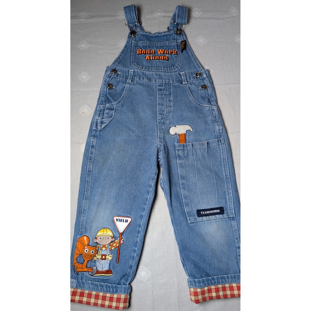 Vintage Baby B'gosh Denim Overalls 4T Bob the Builder Road Work Ahead